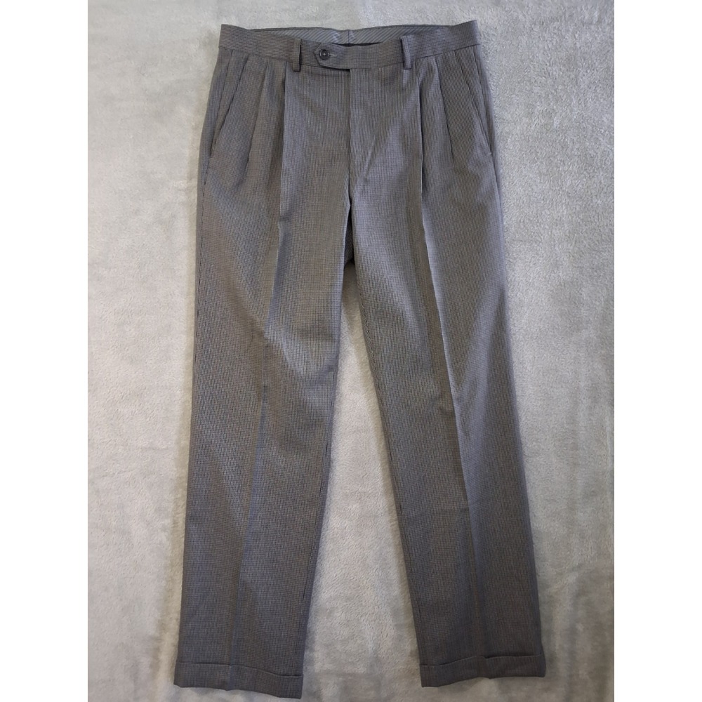 Ralph Lauren Dress Pants Mens 33x32 Grey Micro Houndstooth Double Pleated Cuffed